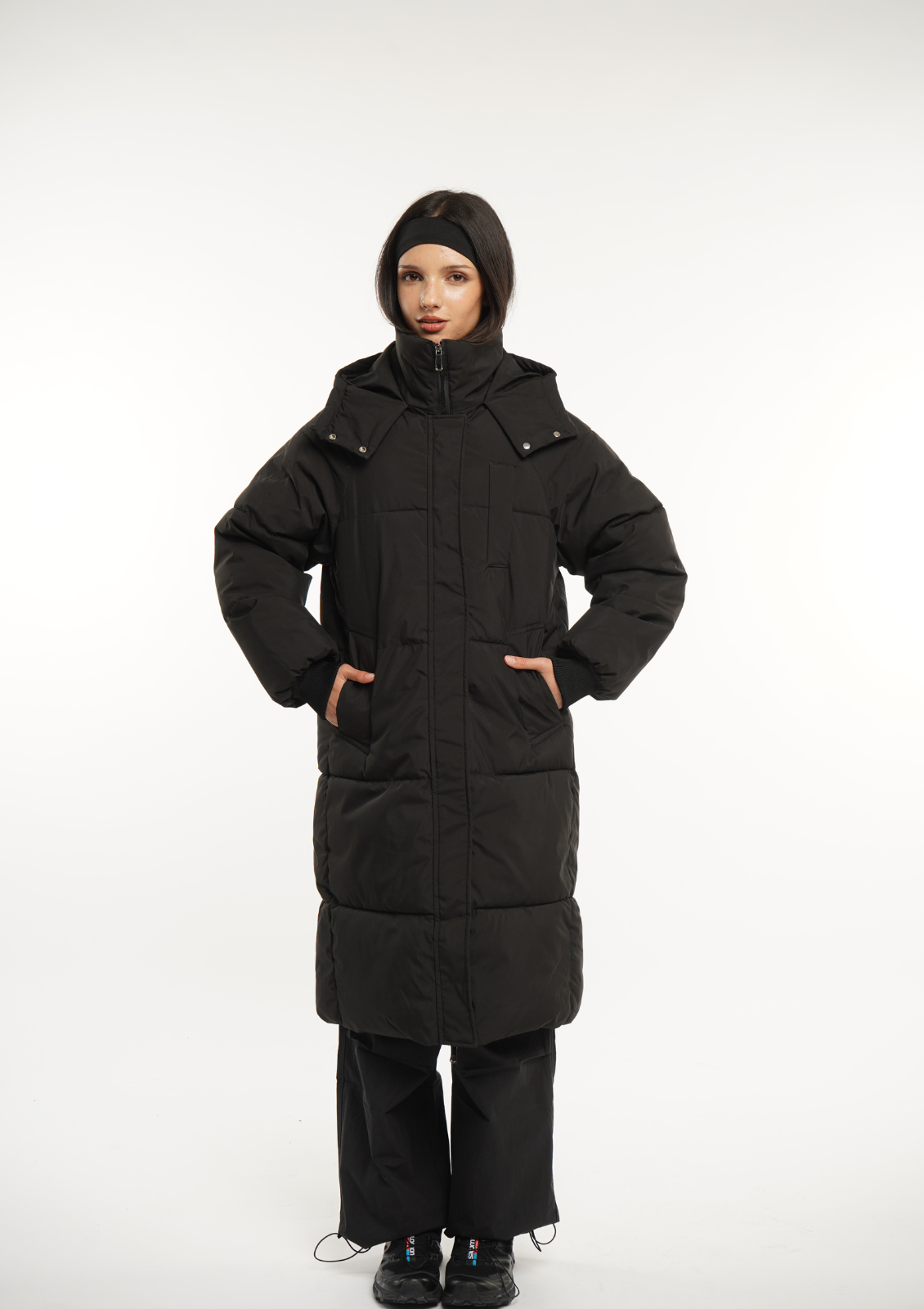 Blush Vogue Hooded Long Belted Puffer