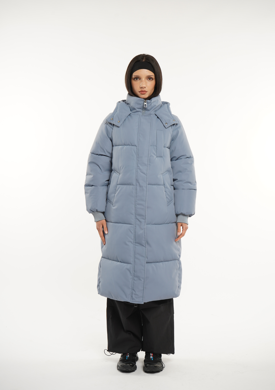 Blush Vogue Hooded Long Belted Puffer