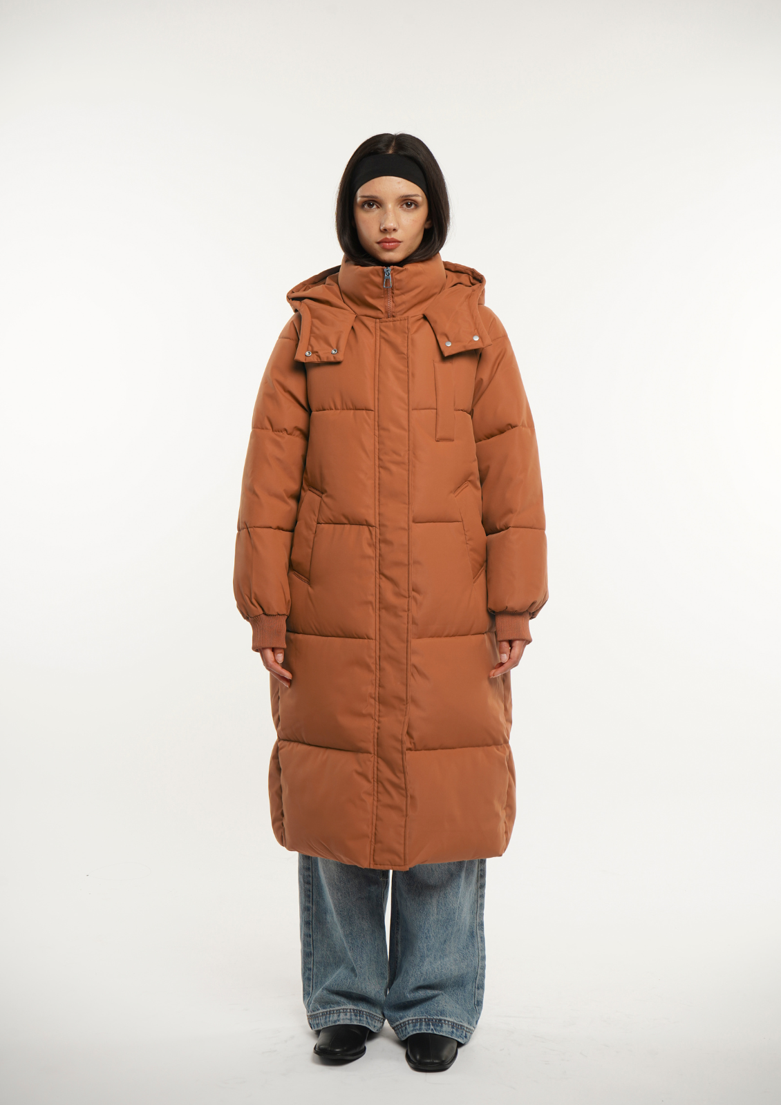 Blush Vogue Hooded Long Belted Puffer