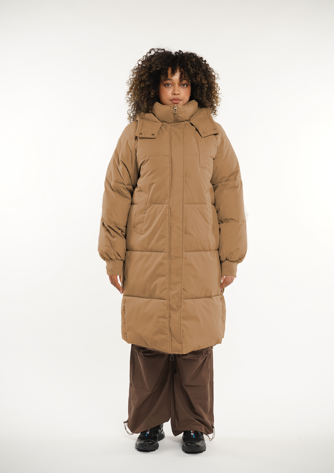 Blush Vogue Hooded Long Belted Puffer