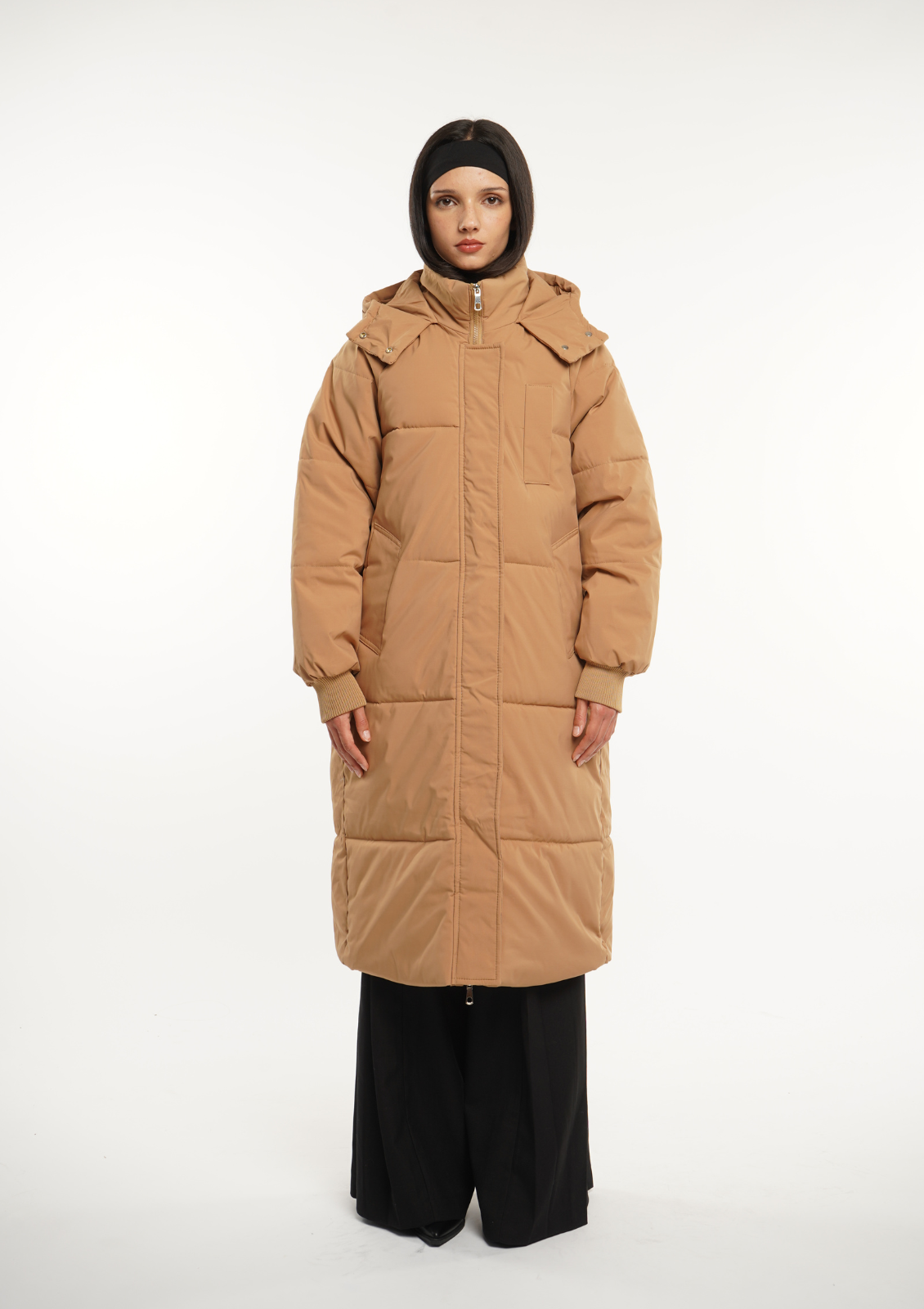 Blush Vogue Hooded Long Belted Puffer