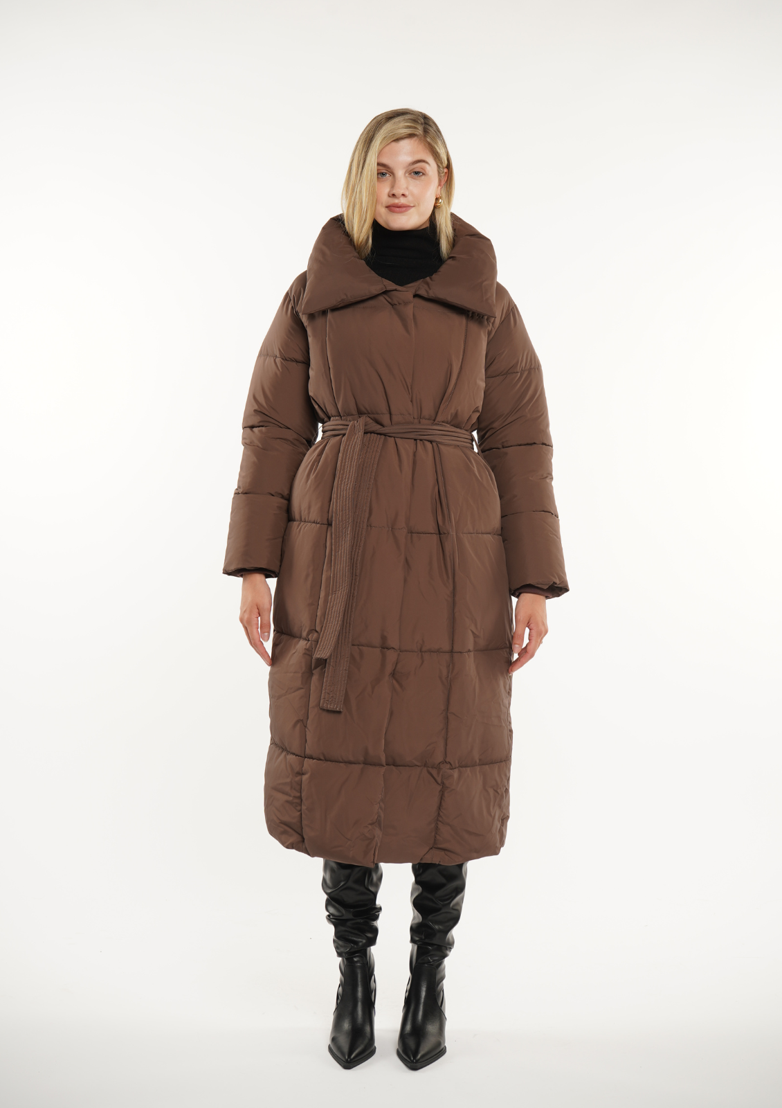 Blush Vogue Long Belted puffer