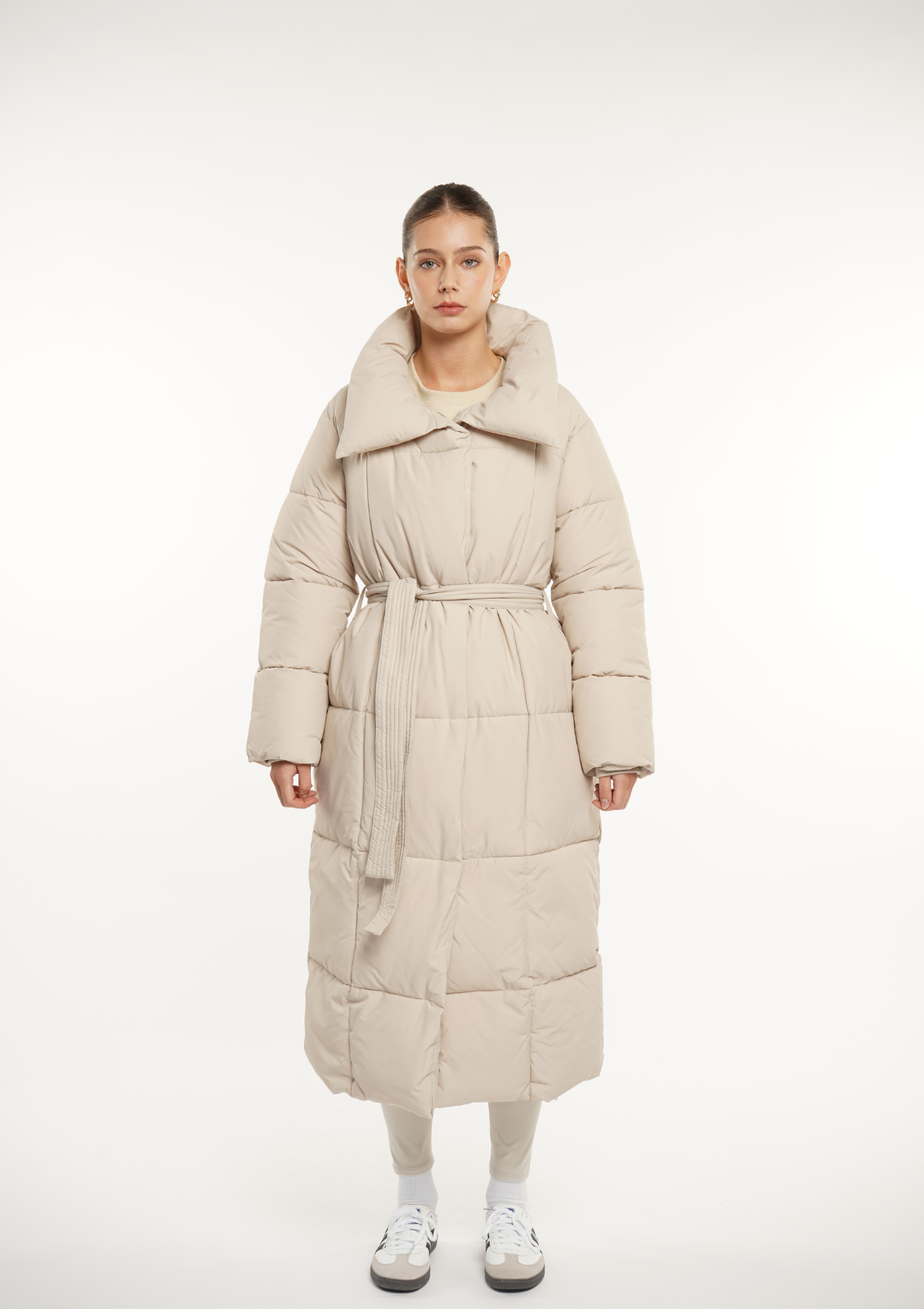 Blush Vogue Long Belted puffer