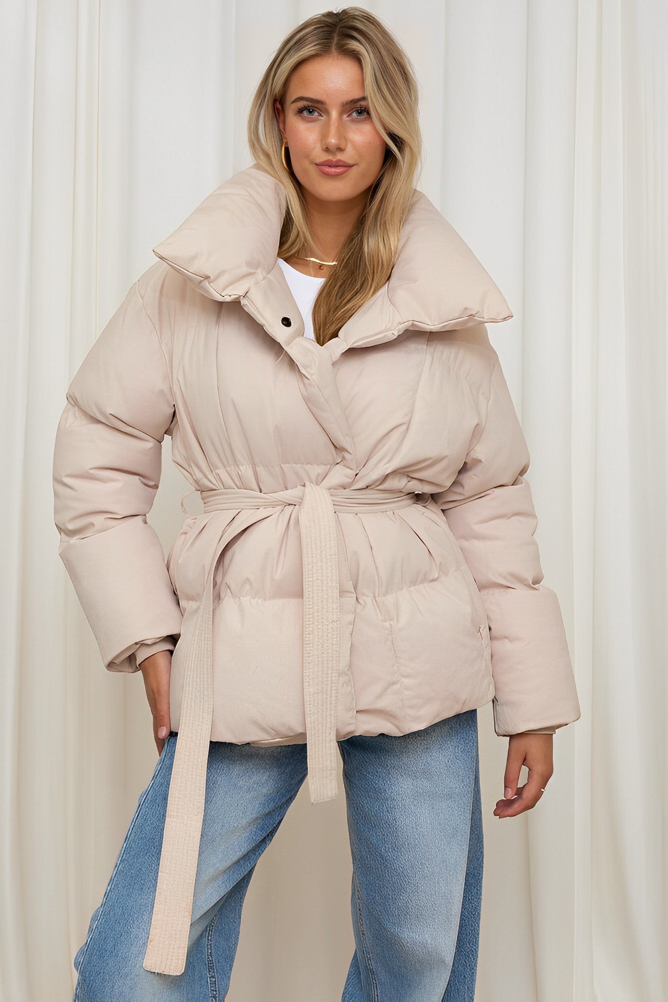 Blush Vogue Mid Belted puffer