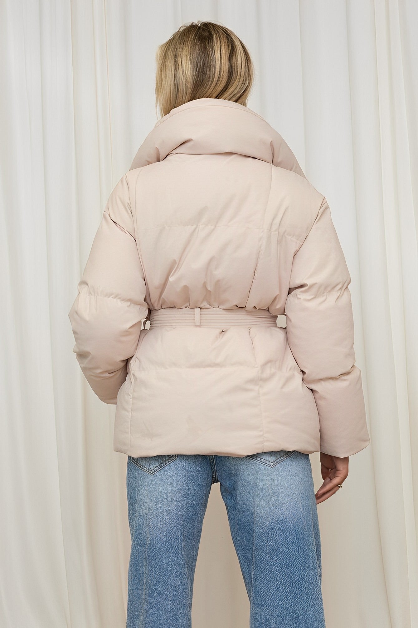 Blush Vogue Mid Belted puffer