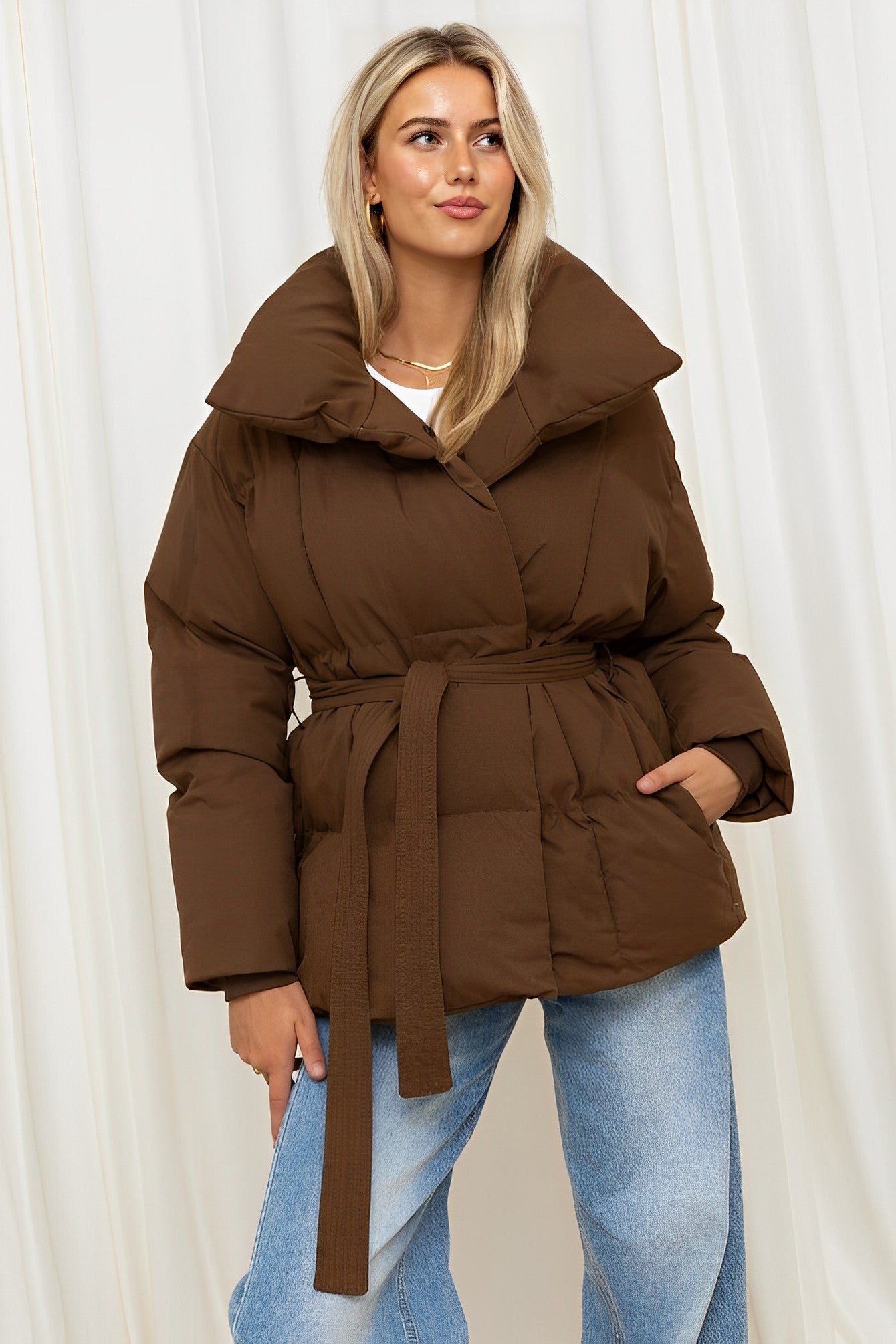 Blush Vogue Mid Belted puffer