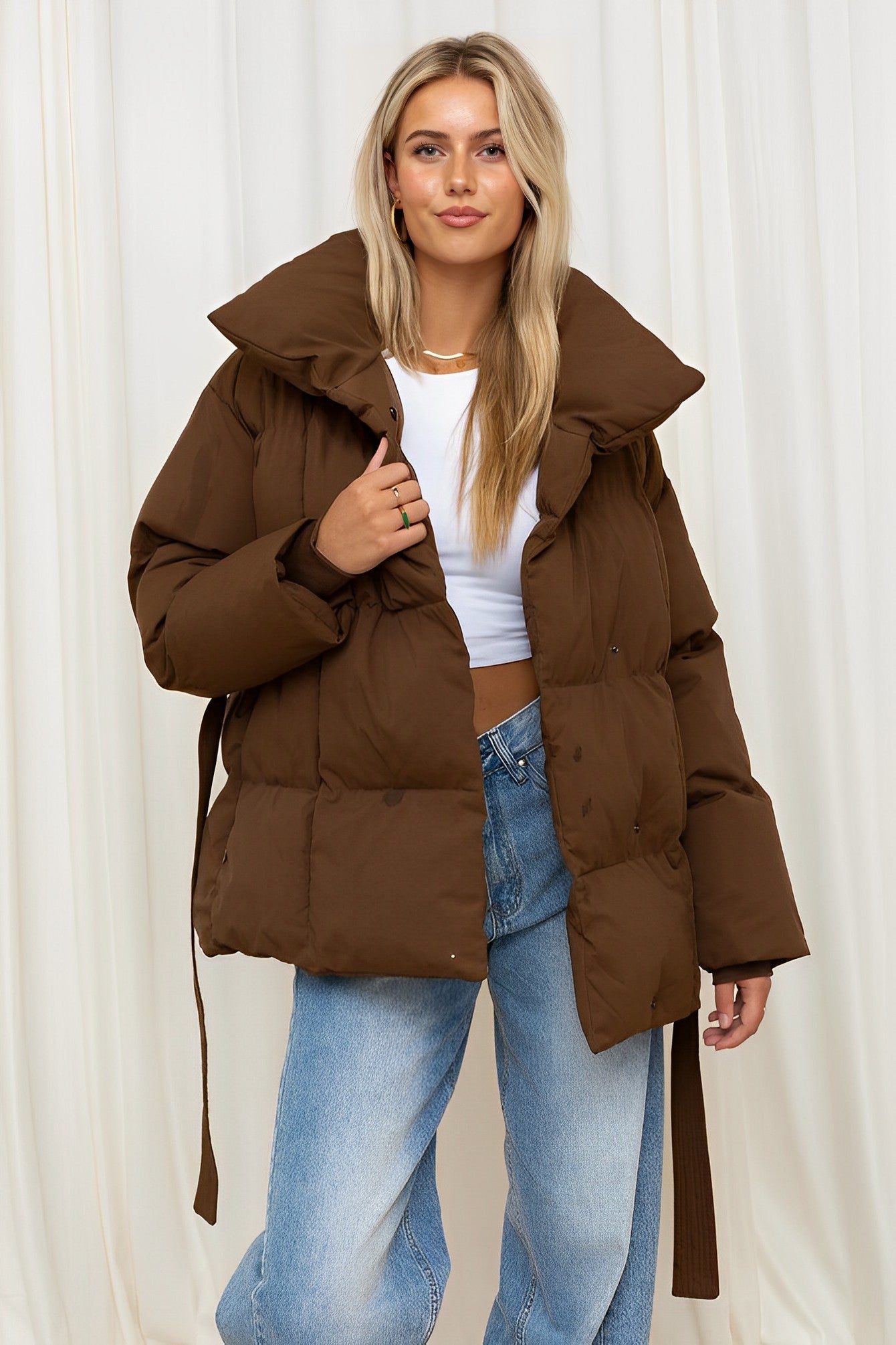 Blush Vogue Mid Belted puffer